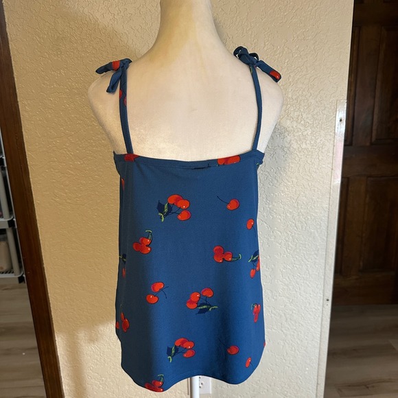 Modcloth Tank Top Womens Medium Blue Cherry Bomb Print Coquette 90 Kidcore Retro - Picture 13 of 14